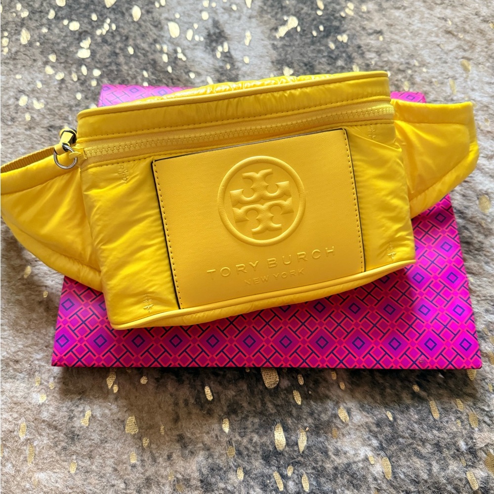 Tory Burch Yellow Logo Quilted Crossbody Belt Bag